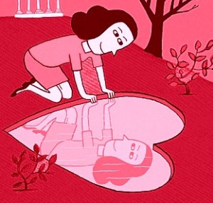 Woman gazing at self